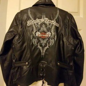Women's Harley Davidson Black Embordered Biker Jacket